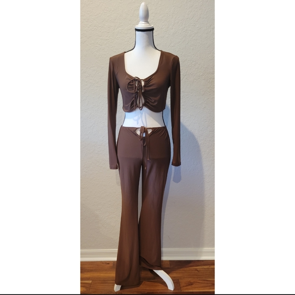 Brown Long Sleeve Two Piece Set
